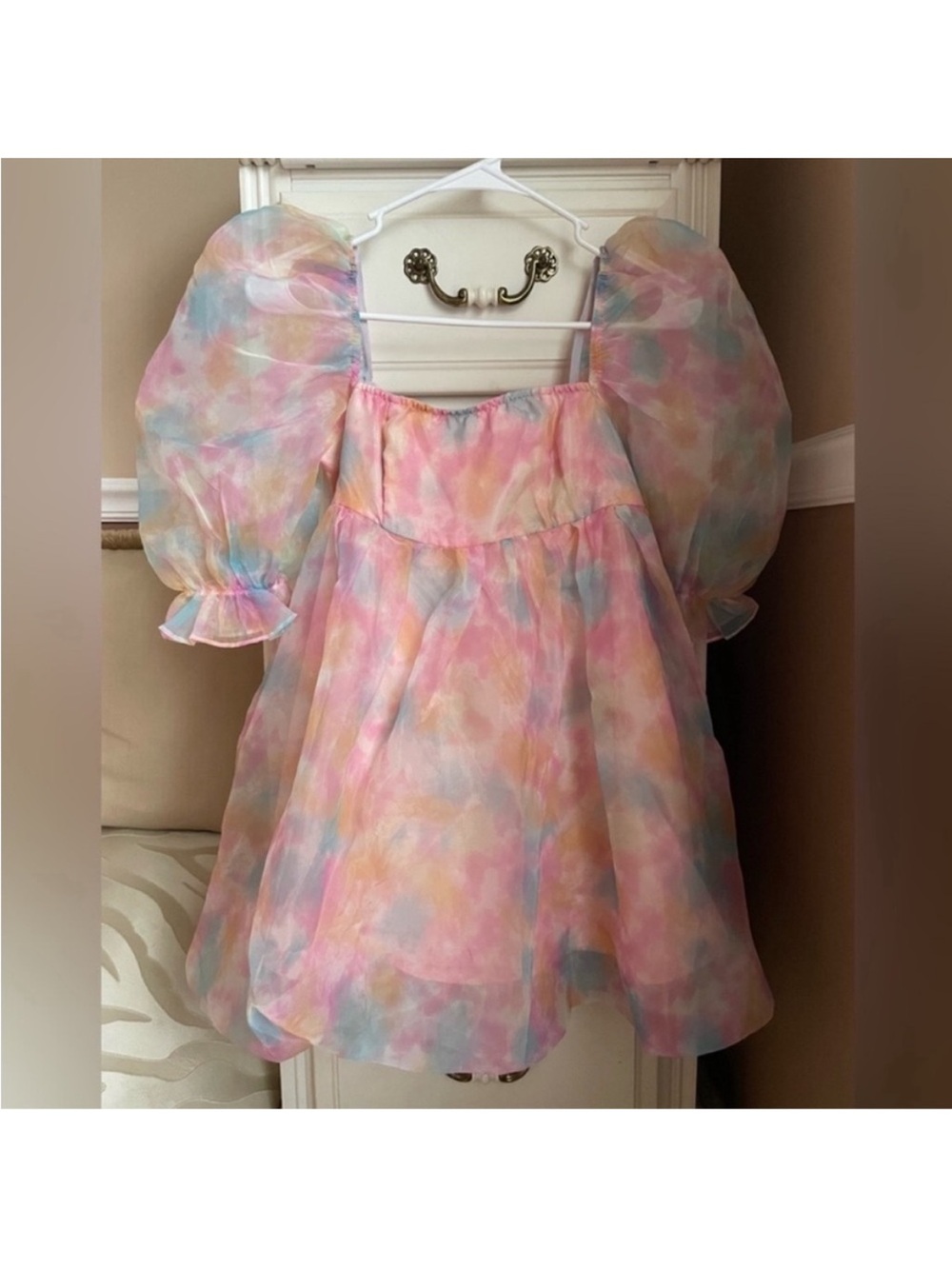 SHEIN Pastel Puff Sleeve Mini Dress - Watercolor Pink Blue